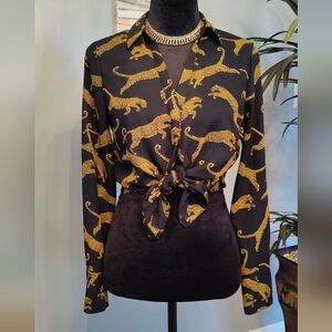 Worthington Black Leopard Print Blouse